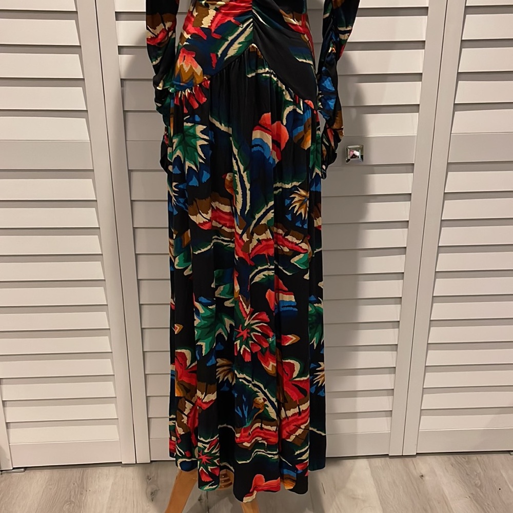 Farm Rio NWT Chevron Forest Black Jersey Dress colorful with long Sleep - Picture 6 of 12
